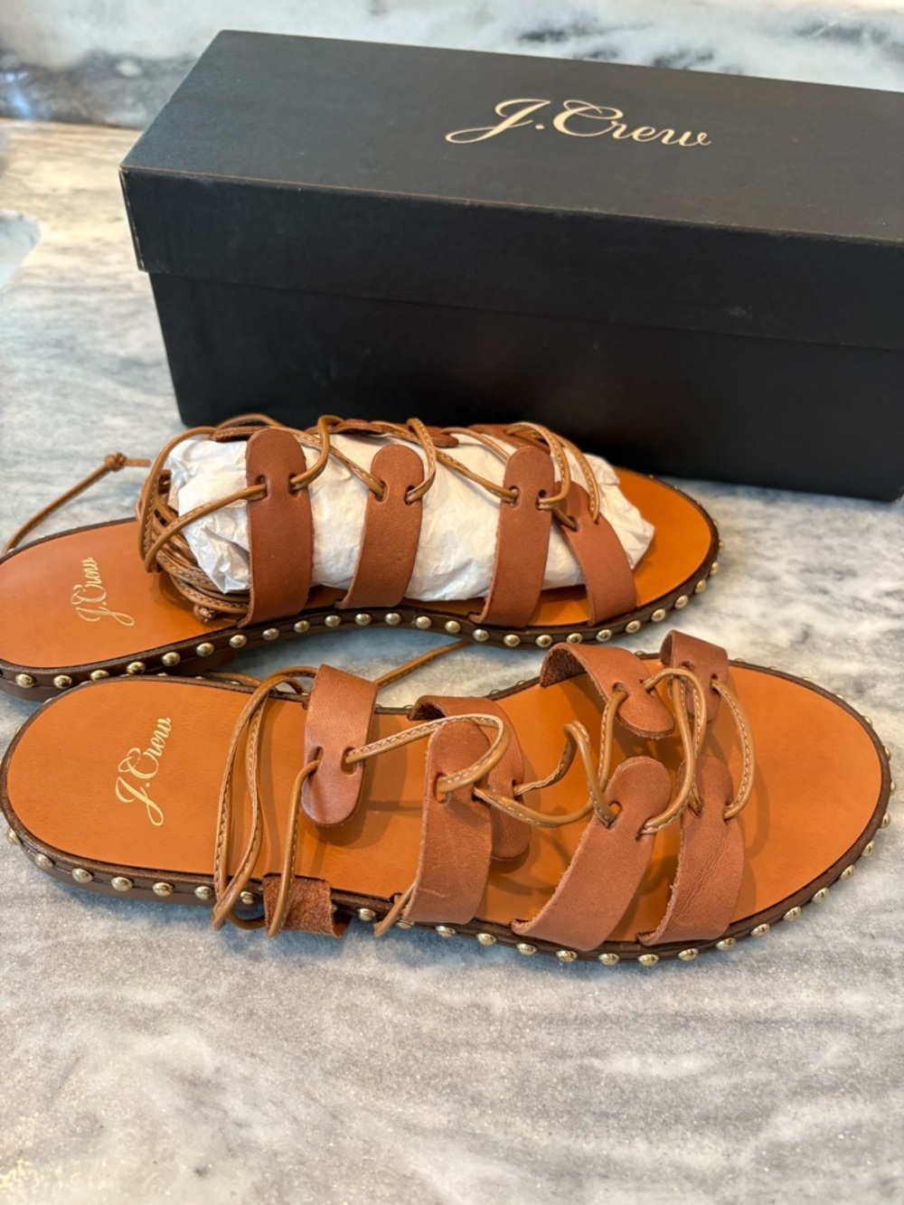Women's Tan Gladiator Sandals with Studded Sole - Picture 2 of 9